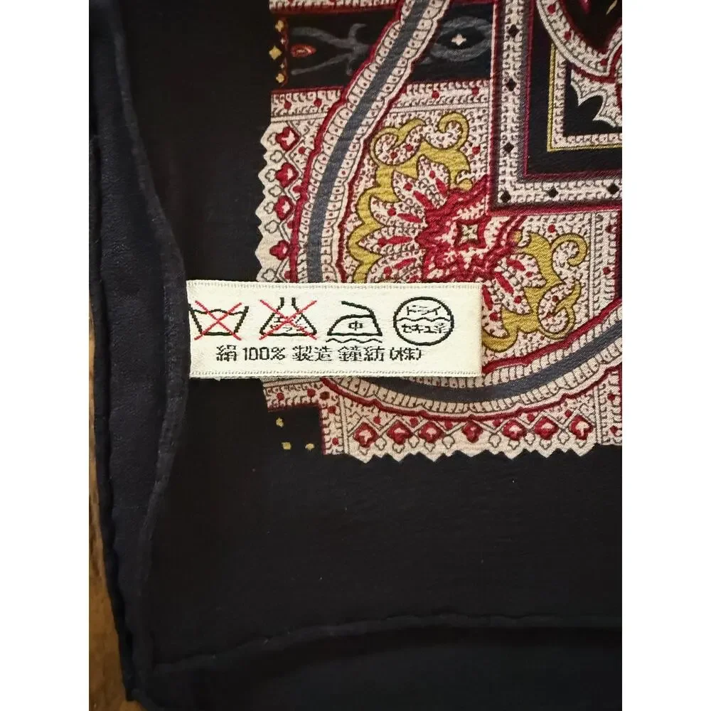Vintage Christian Dior Scarf Womens One Size Black Silk Paisley Square Logo